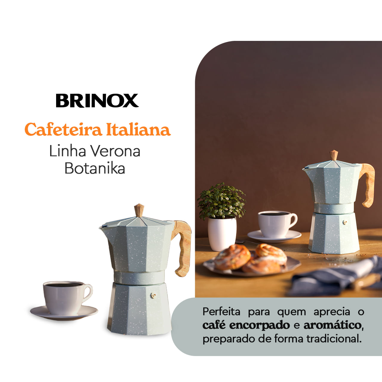 Cafeteira Italiana 6 Xícaras Alumínio Cor Verde Linha Verona Brinox - Imagem 2